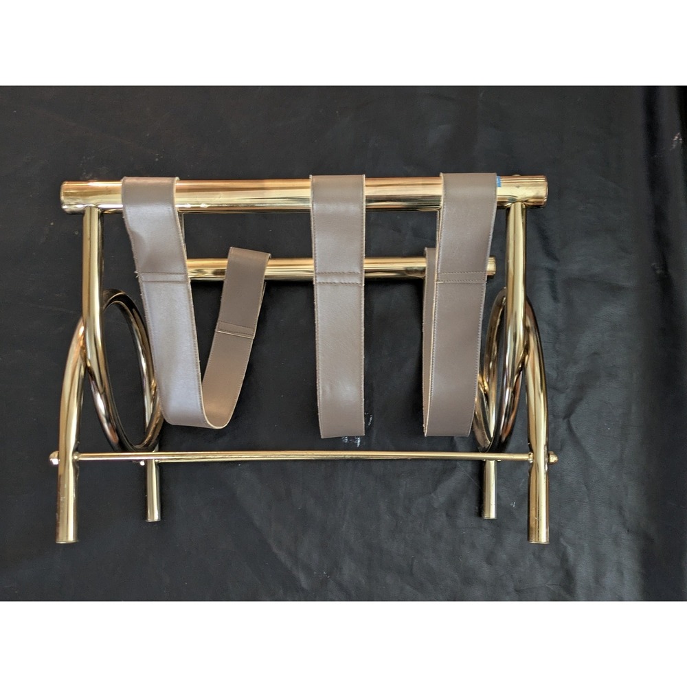 1970 MCM Sling Magazine Luggage Rack Brass Brown Leather Strap